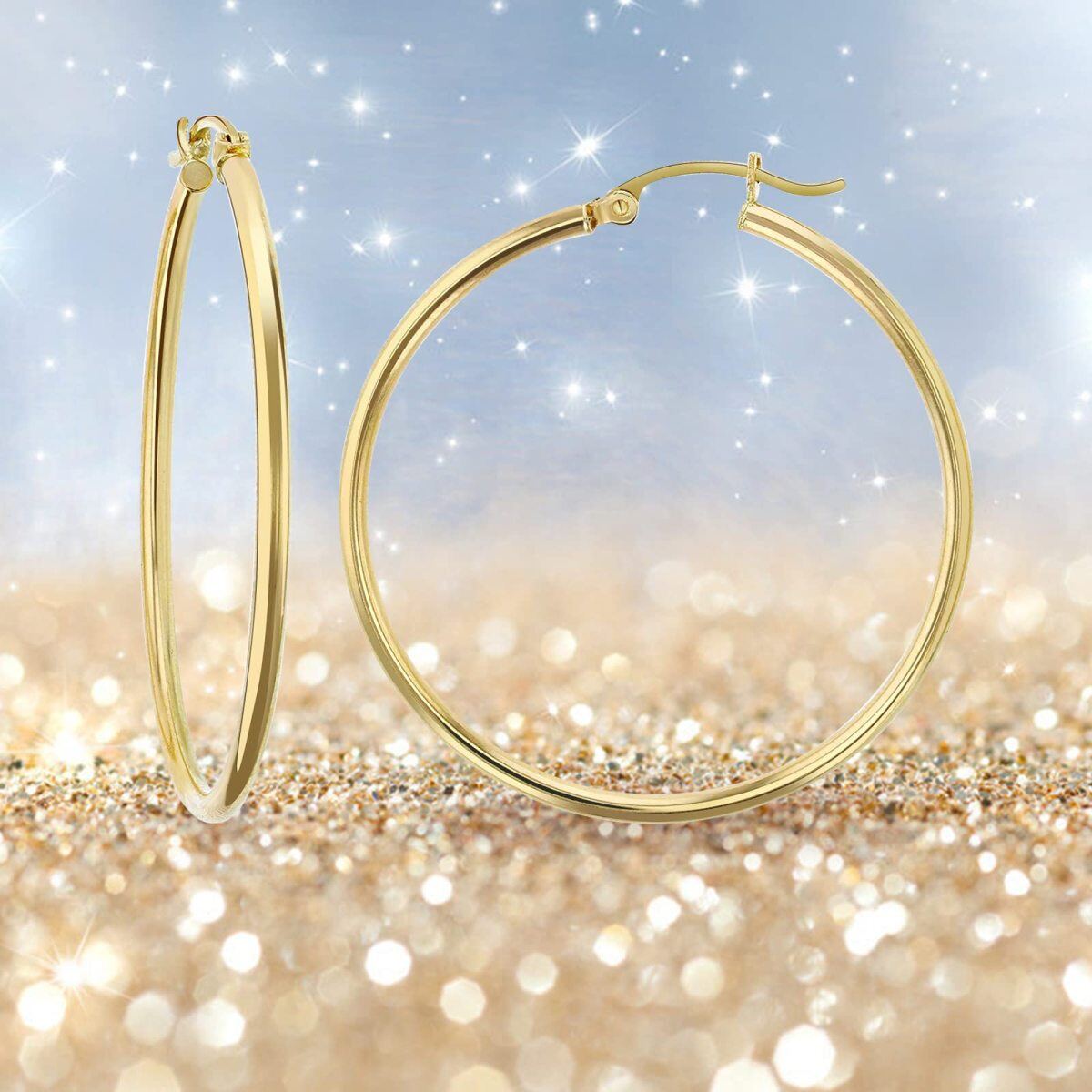 14K Gold Round Hoop Earrings-3