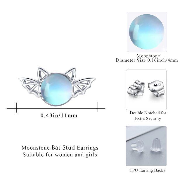 Boucles d'oreilles chauve-souris en argent sterling avec pierre de lune ronde-3