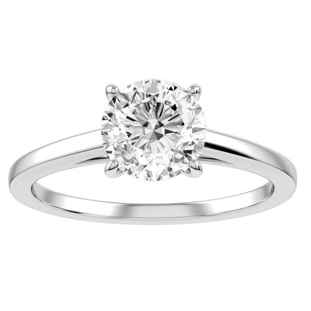 Sterling Silver with Yellow Gold Plated Circular Shaped Moissanite Personalized Engraving & Round Engagement Ring-4