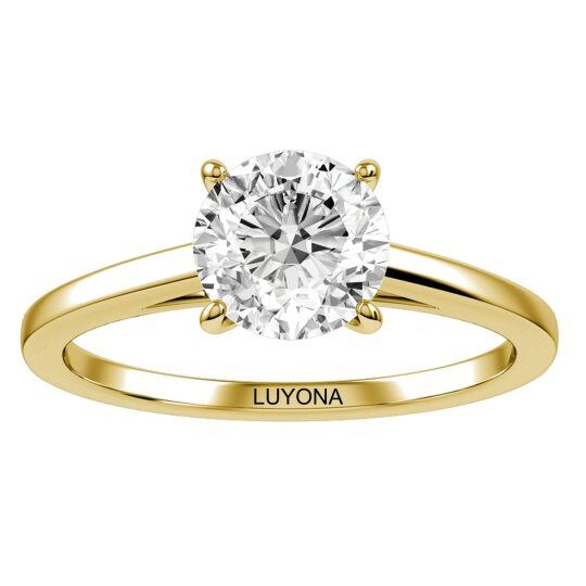 Sterling Silver with Yellow Gold Plated Circular Shaped Moissanite Personalized Engraving & Round Engagement Ring