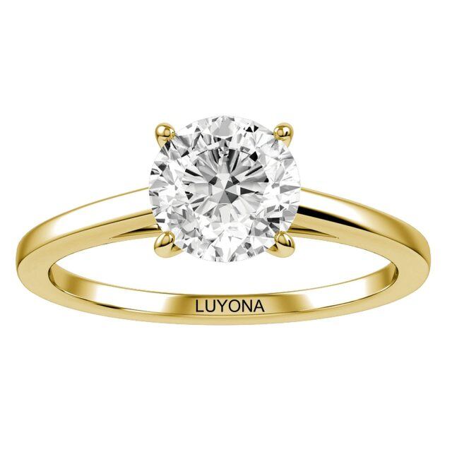 Sterling Silver with Yellow Gold Plated Circular Shaped Moissanite Personalized Engraving & Round Engagement Ring-0
