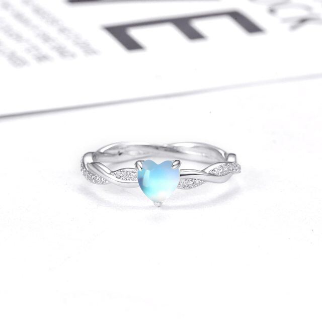 Sterling Silver Heart Shaped Twisted Band Moonstone Heart Ring-3