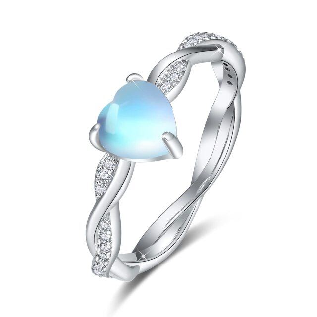 Sterling Silver Heart Shaped Twisted Band Moonstone Heart Ring-0
