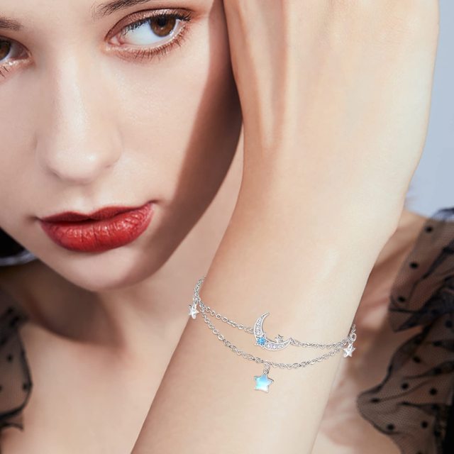 Pulsera de plata de ley con forma de luna y estrella-2