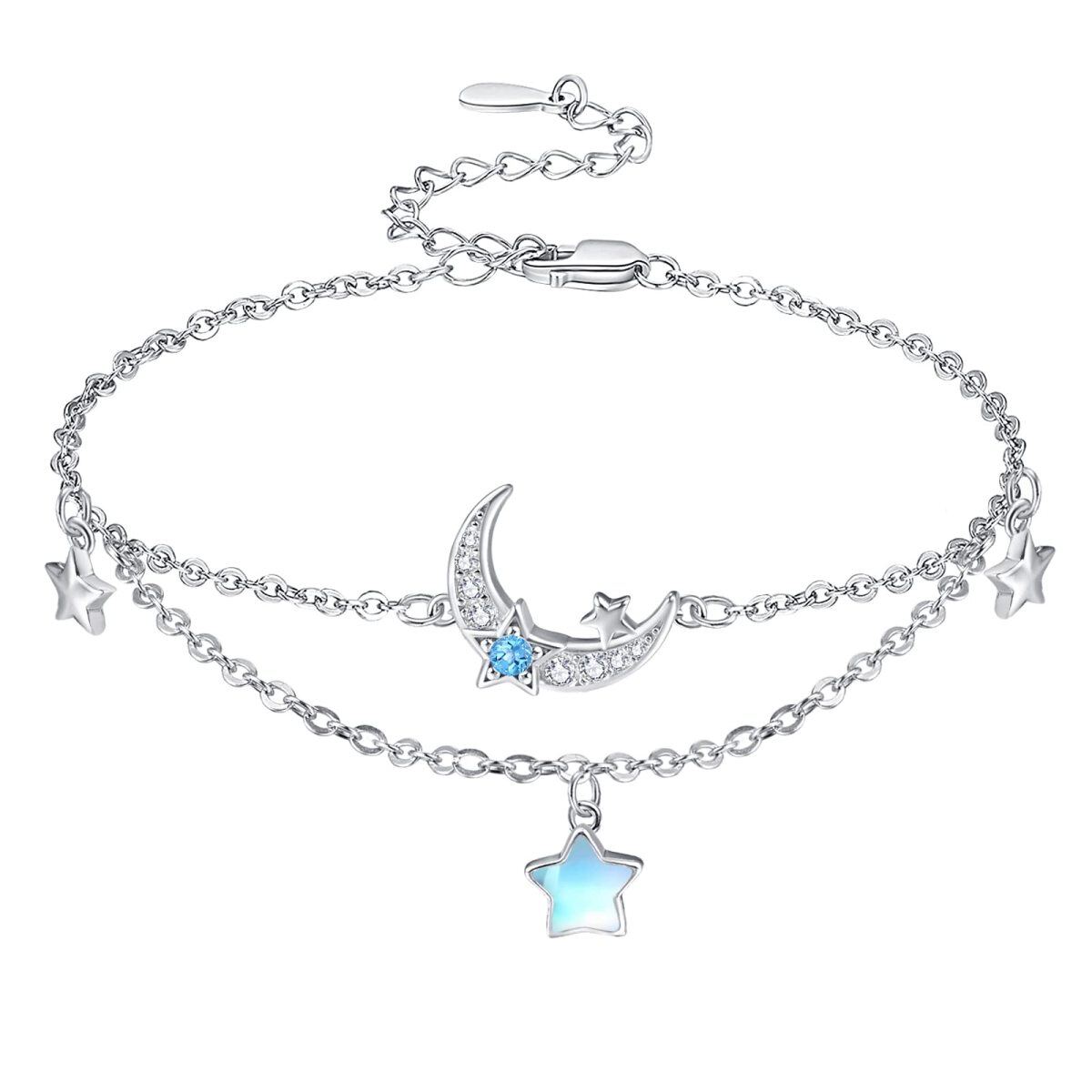 Pulsera de plata de ley con forma de luna y estrella-1