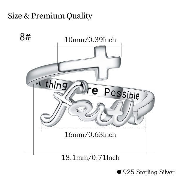 Anel aberto de prata esterlina com cruz e palavra gravada-4