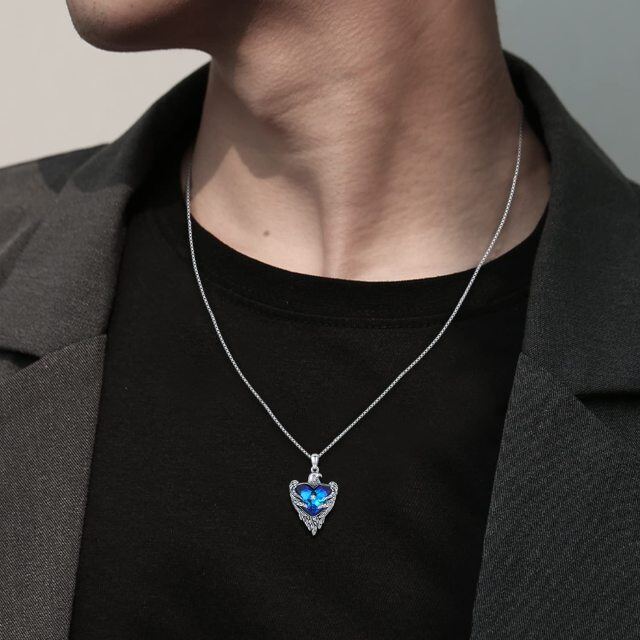 Collar con colgante de corazón de águila de cristal en forma de corazón de plata de ley-2