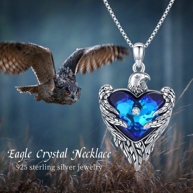 Sterling Silver Heart Shaped Crystal Eagle & Heart Pendant Necklace-6