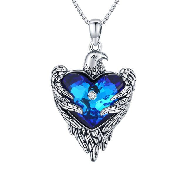 Sterling Silver Heart Shaped Crystal Eagle & Heart Pendant Necklace-0