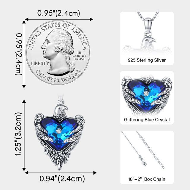 Sterling Silver Heart Shaped Crystal Eagle & Heart Pendant Necklace-5