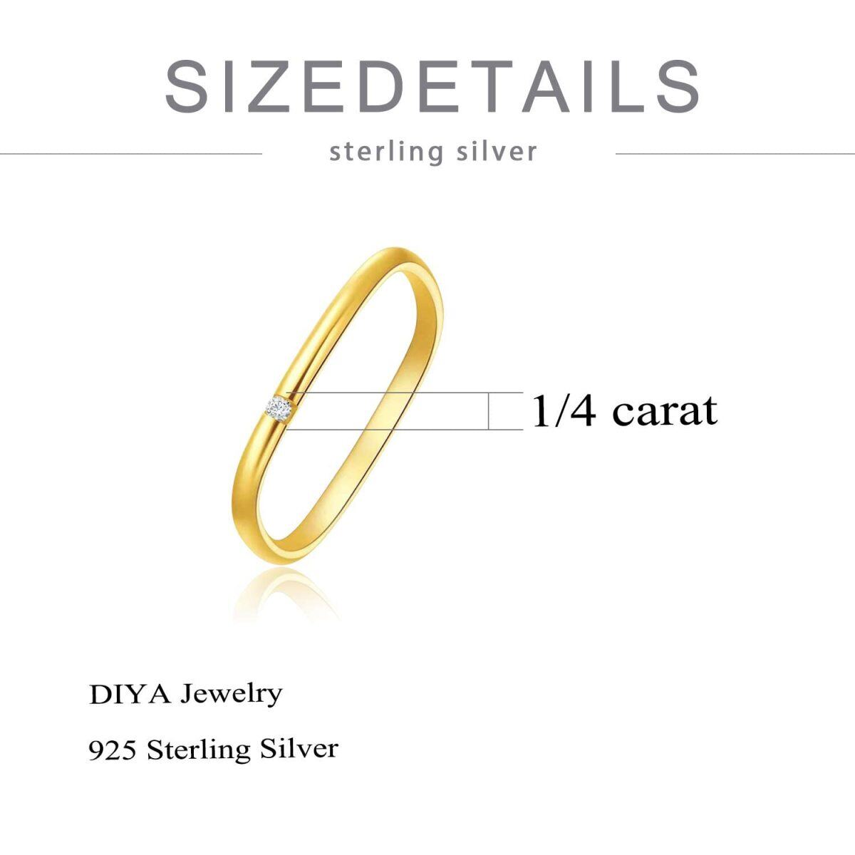 Sterling Silber mit Gelbgold überzogener kreisförmiger Moissanit Quadratischer Ehering-5