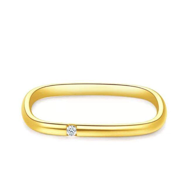 Prata de primeira lei com banho de ouro amarelo e anel de casamento quadrado com moissanit-0