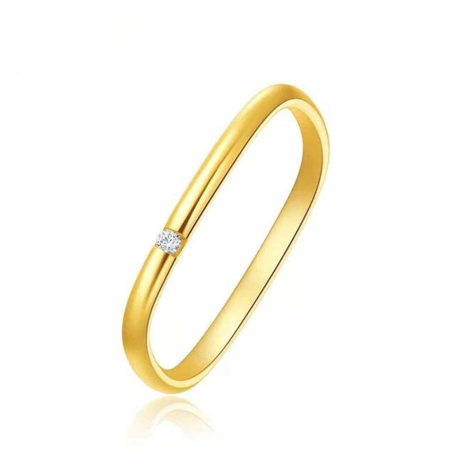 Prata de primeira lei com banho de ouro amarelo e anel de casamento quadrado com moissanit-2