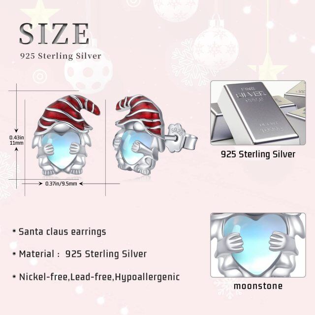 Sterling Silver Heart Shaped Moonstone Santa Hat Stud Earrings-5