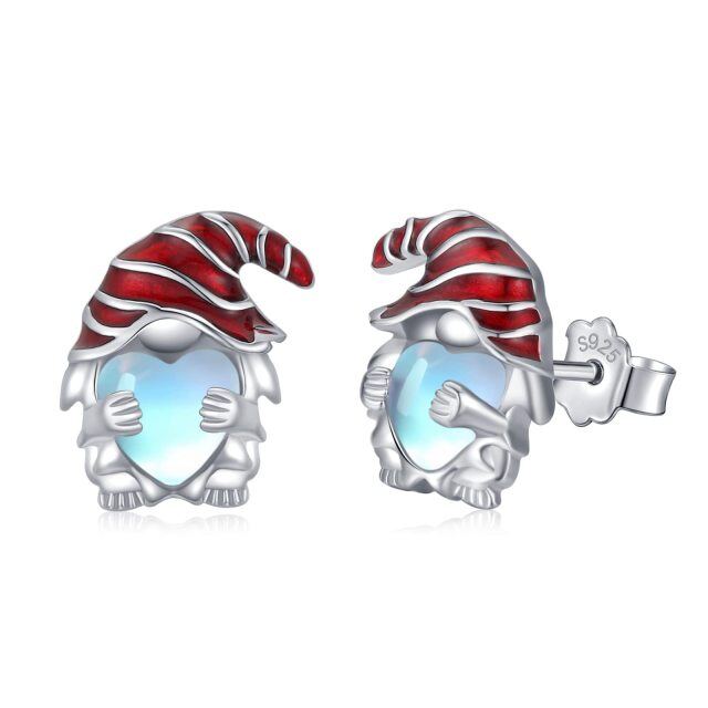 Sterling Silver Heart Shaped Moonstone Santa Hat Stud Earrings-1