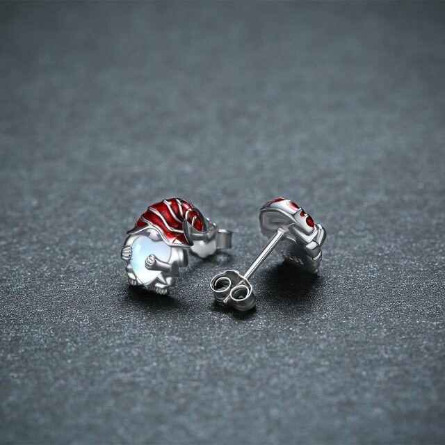 Sterling Silver Heart Shaped Moonstone Santa Hat Stud Earrings-4