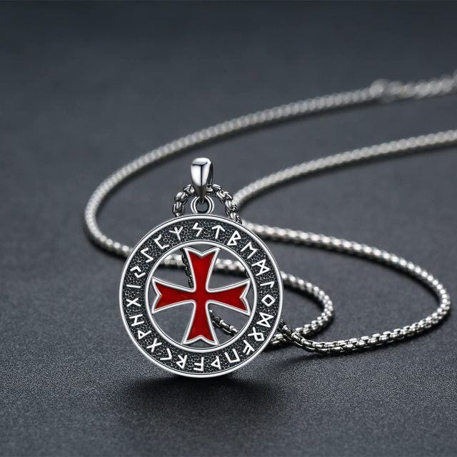 Sterling Silver Cross & Viking Rune Pendant Necklace-3