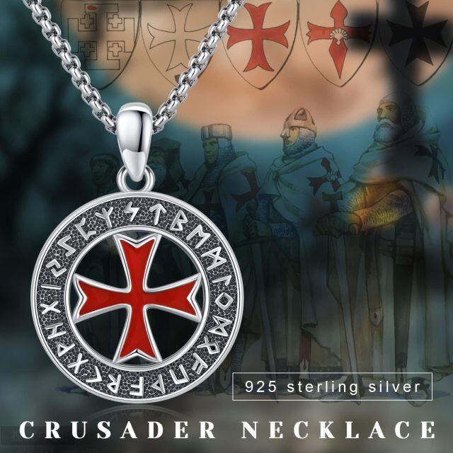 Sterling Silver Cross & Viking Rune Pendant Necklace-6