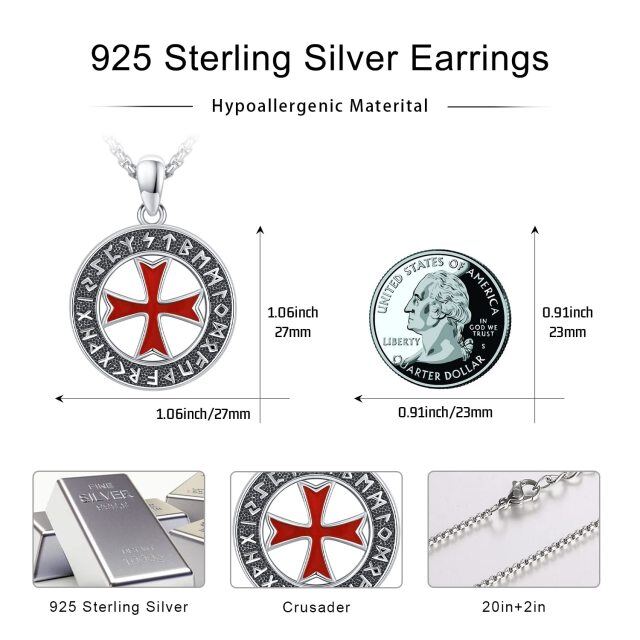 Sterling Silver Cross & Viking Rune Pendant Necklace-5