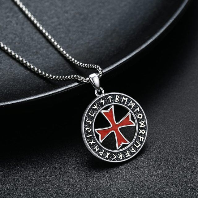 Sterling Silver Cross & Viking Rune Pendant Necklace-4