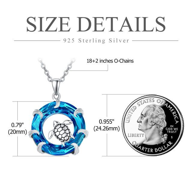 Sterling Silver Circular Shaped Sea Turtle Crystal Pendant Necklace-3