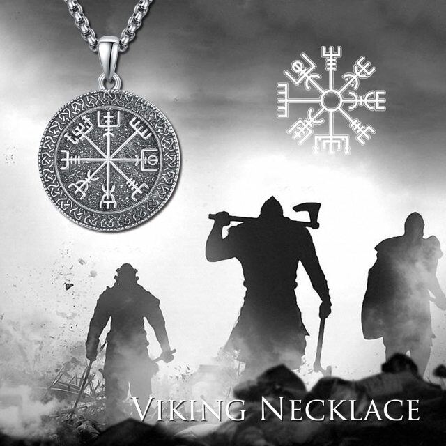 Sterling Silver Viking Rune Coin Pendant Necklace-4