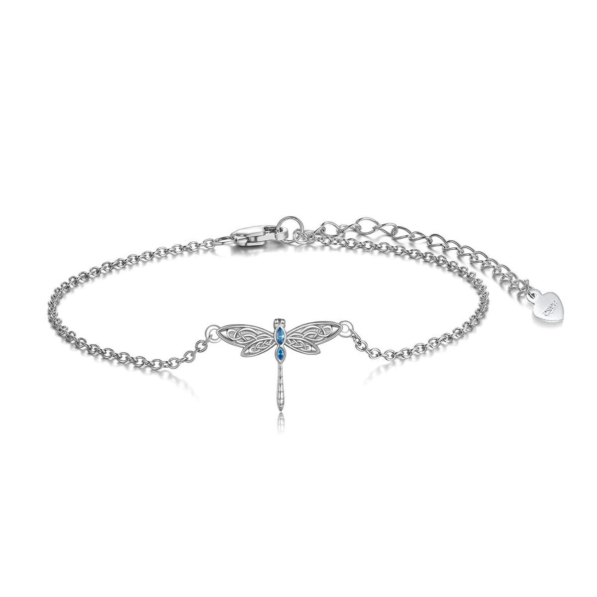 Sterling Silver Marquise Shaped Zircon Dragonfly Pendant Bracelet-1