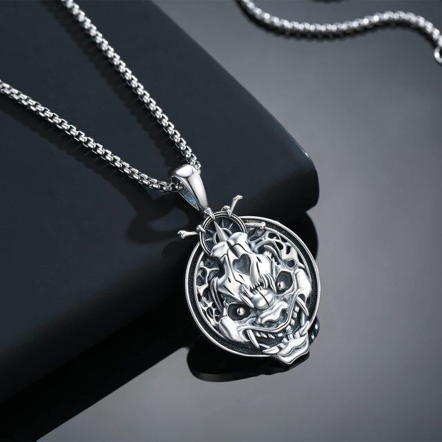 Sterling Silver Two-tone Skull Pendant Necklace-3