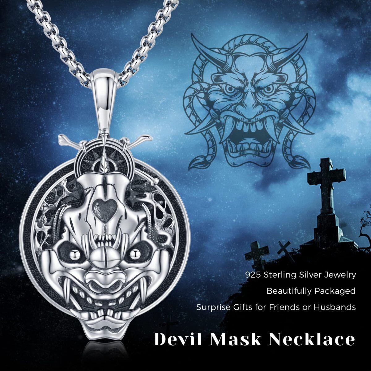 Collier en argent sterling avec pendentif tête de mort bicolore-7