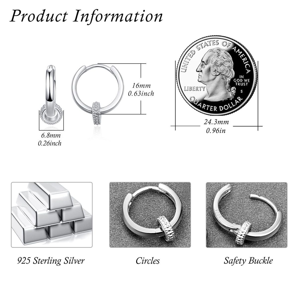 Pendientes de aro circulares de plata de ley con circonita cúbica-4