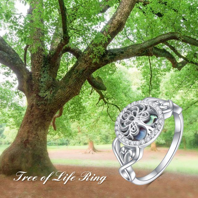 Sterling Silver Circular Shaped Abalone Shellfish Tree Of Life Ring-3