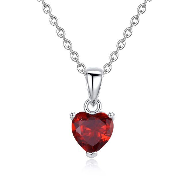 10K White Gold Heart Shaped Cubic Zirconia Personalized Birthstone Pendant Necklace-0