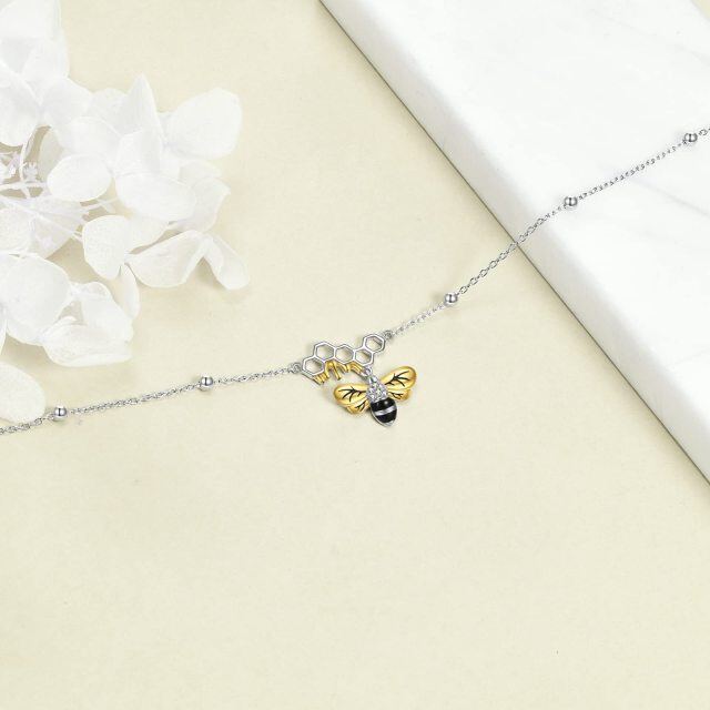 Sterling Silver Bee Honeycomb Link Anklet Bracelet Jewelry for Women-2