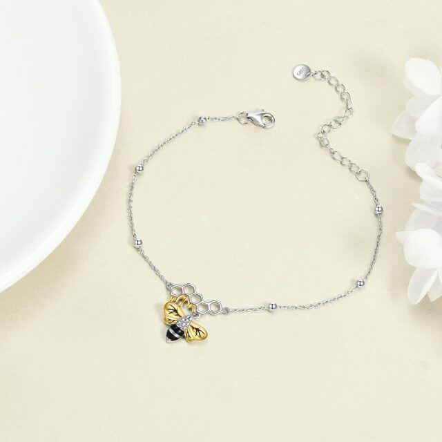 Bracelet de cheville à maillons en nid d'abeille en argent sterling pour femme-1