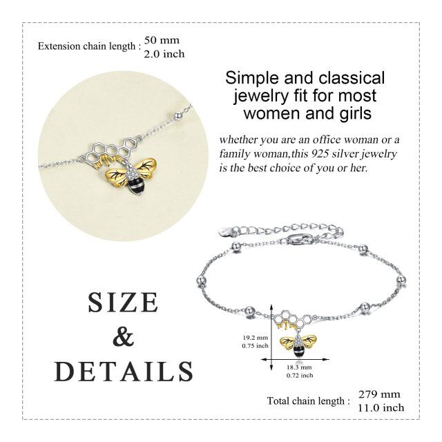 Fußkettchen-Armband aus Sterlingsilber mit Biene und Wabenstruktur, Schmuck für Damen-4