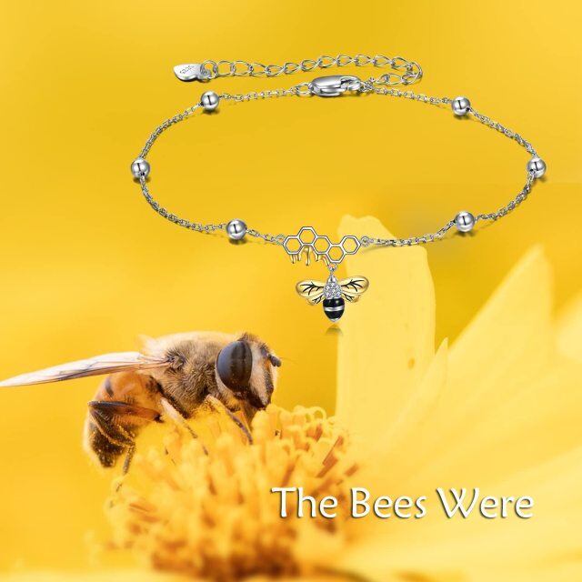 Sterling Silver Bee Honeycomb Link Anklet Bracelet Jewelry for Women-5
