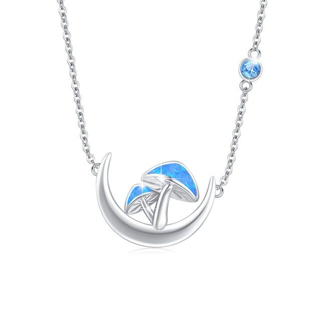 Sterling Silver Opal Mushroom & Moon Pendant Necklace-0