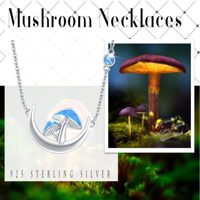 Sterling Silver Opal Mushroom & Moon Pendant Necklace-5