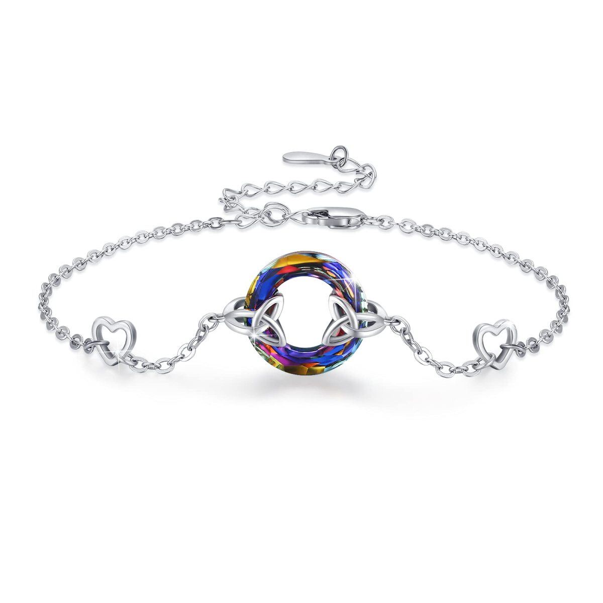 Bracelet en argent sterling avec nœud celtique et pendentif cœur en cristal de forme circu-1