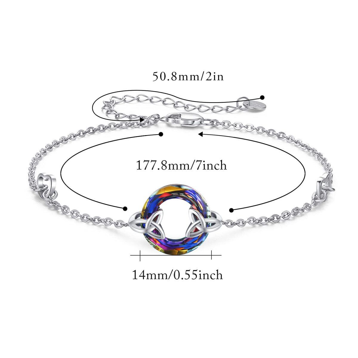 Sterling Silver Circular Shaped Crystal Celtic Knot & Heart Pendant Bracelet-5