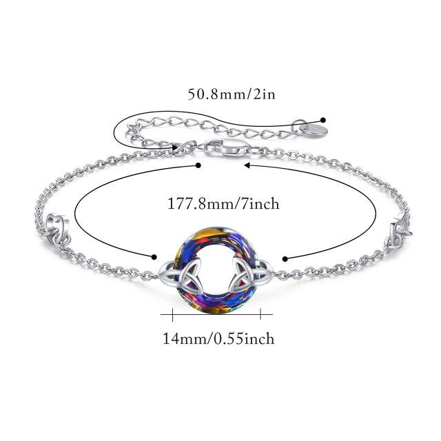 Sterling Silver Circular Shaped Crystal Celtic Knot & Heart Pendant Bracelet-4
