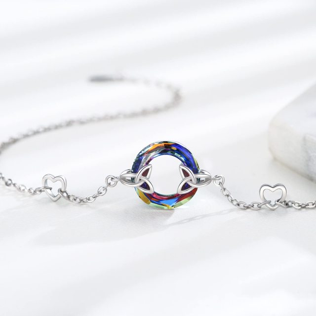 Pulsera Colgante Nudo Celta y Corazón de Plata de Ley con Forma Circular de Cristal-3