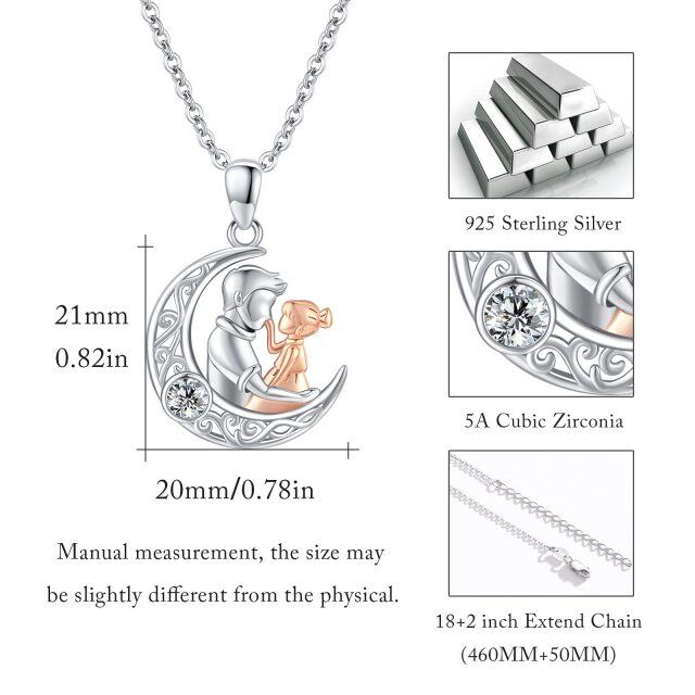Colar de prata esterlina com zircónio cúbico em forma circular de dois tons para pai e filha com nó celta e pingente de lua-3