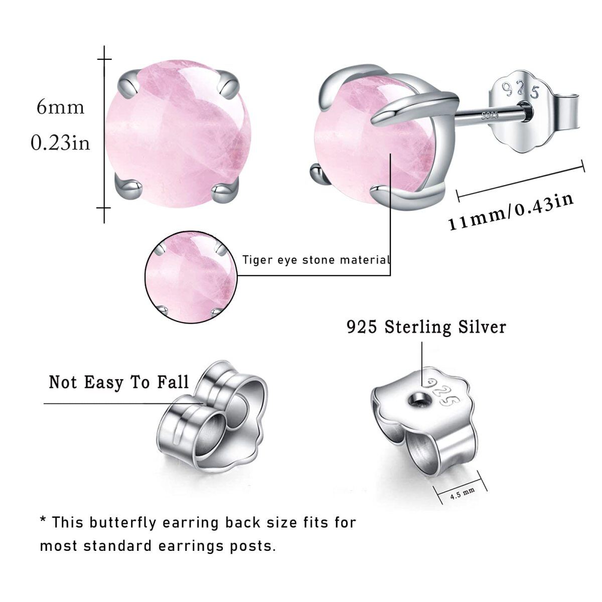 Sterling Silver Circular Shaped Rose Quartz Round Stud Earrings-6