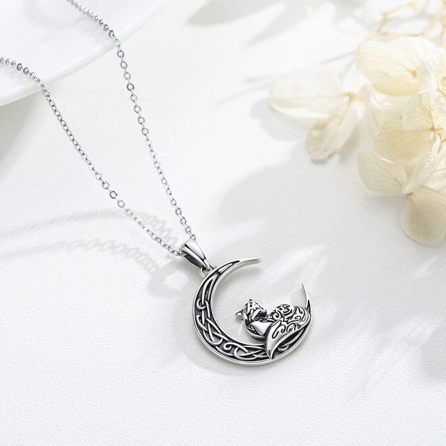 Collier en argent sterling avec pendentif renard, nœud celtique et lune-4