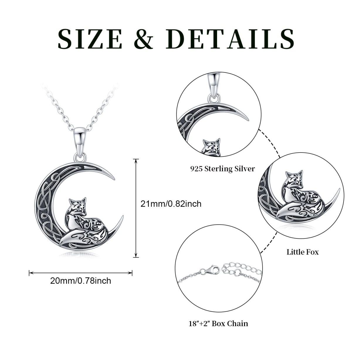 Sterling Silver Fox & Celtic Knot & Moon Pendant Necklace-7