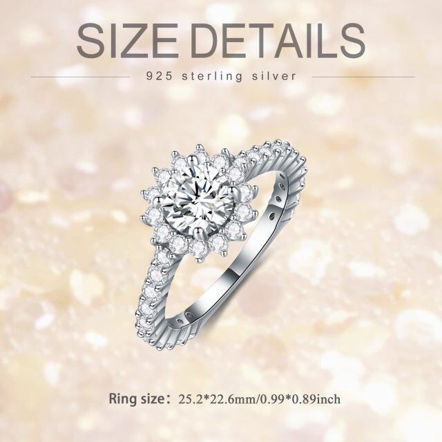Sterling Silver Round Moissanite Lotus Engagement Ring-5