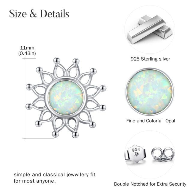 Sterling Silver Circular Shaped Opal Sunflower Stud Earrings-4