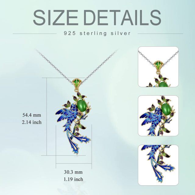 Sterling Silver Jade Bird Pendant Necklace-5
