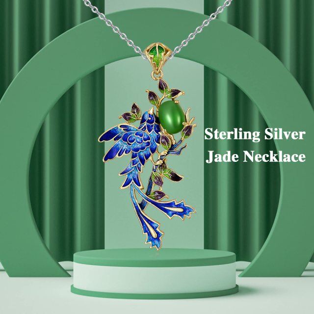 Sterling Silver Jade Bird Pendant Necklace-5